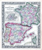 France, Spain and Portugal, World Atlas 1864 Mitchells New General Atlas